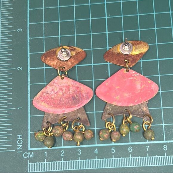 Earrings – Vintage 1980s Hand-Painted Abstract Dangle Studs - Picture 3 of 3